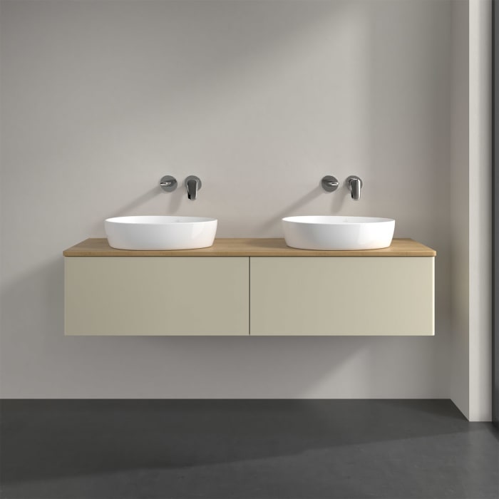 Villeroy & Boch Antao Waschbeckenunterschrank, 160 x 36 cm, 2 Auszüge mit LED-Licht, Front ohne Struktur, ohne Hahnloch, für Waschtisch links und rech