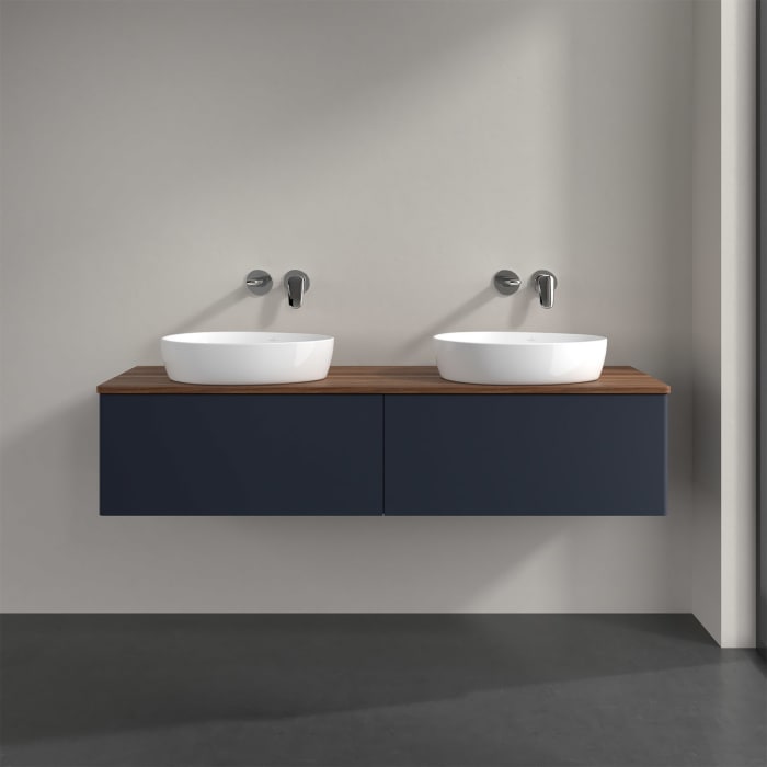 Villeroy & Boch Antao Waschbeckenunterschrank, 160 x 36 cm, 2 Auszüge mit LED-Licht, Front ohne Struktur, ohne Hahnloch, für Waschtisch links und rech