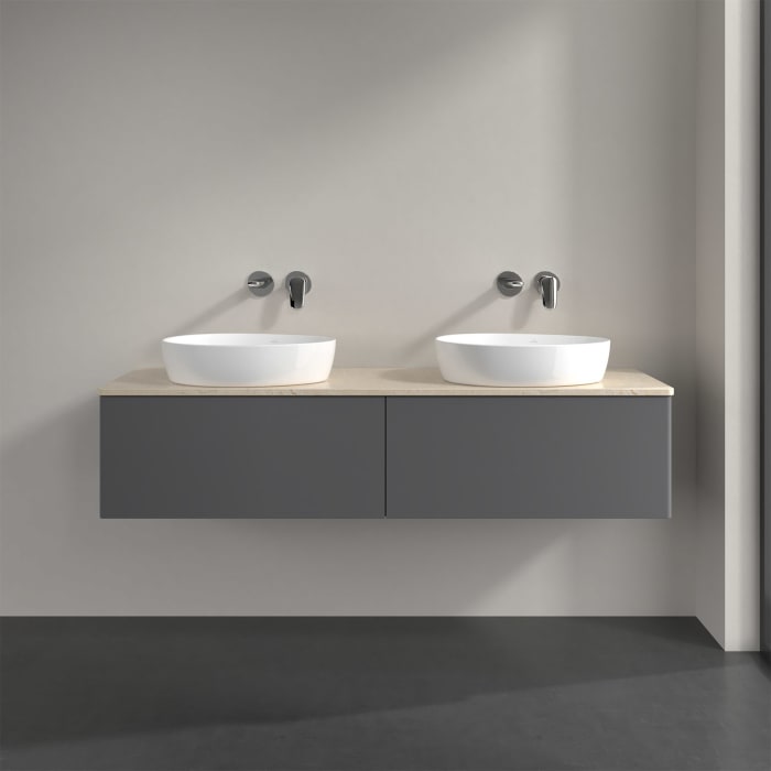 Villeroy & Boch Antao Waschbeckenunterschrank, 160 x 36 cm, 2 Auszüge mit LED-Licht, Front ohne Struktur, ohne Hahnloch, für Waschtisch links und rech