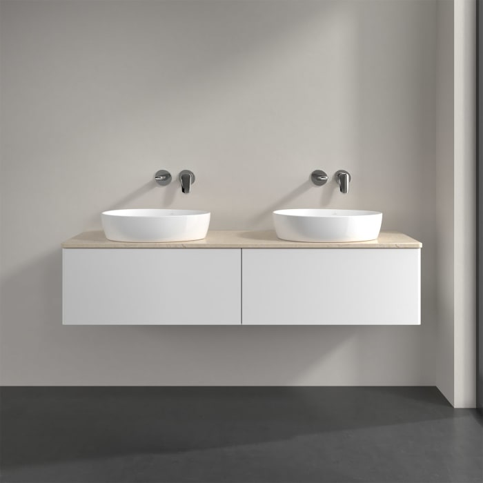 Villeroy & Boch Antao Waschbeckenunterschrank, 160 x 36 cm, 2 Auszüge mit LED-Licht, Front ohne Struktur, ohne Hahnloch, für Waschtisch links und rech