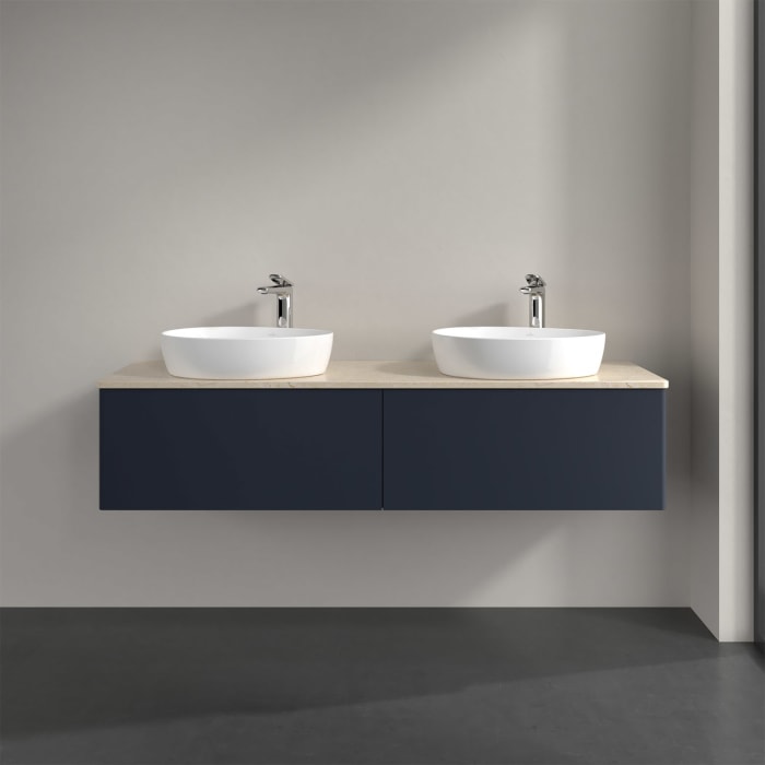 Villeroy & Boch Antao Waschbeckenunterschrank, 160 x 36 cm, 2 Auszüge mit LED-Licht, Front ohne Struktur, mit Hahnloch, für Waschtisch links und recht