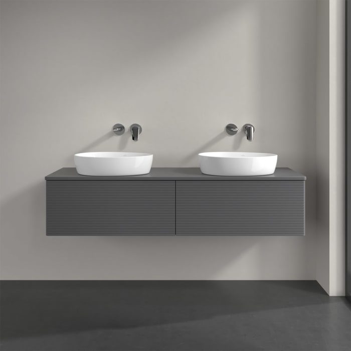 Villeroy & Boch Antao Waschbeckenunterschrank, 160 x 36 cm, 2 Auszüge mit LED-Licht, Front mit Struktur, ohne Hahnloch, für Waschtisch links und recht