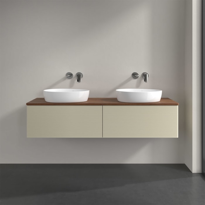 Villeroy & Boch Antao Waschbeckenunterschrank, 160 x 36 cm, 2 Auszüge mit LED-Licht, Front mit Struktur, ohne Hahnloch, für Waschtisch links und recht