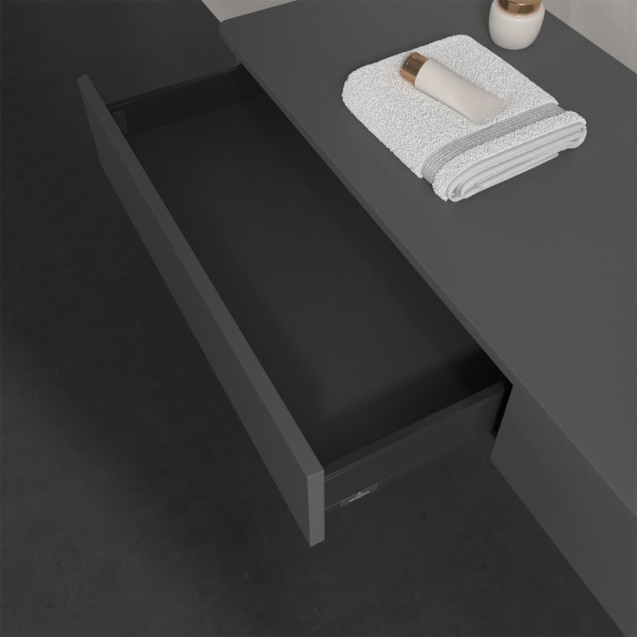 Villeroy & Boch Antao Waschbeckenunterschrank, 160 x 19 cm, 2 Auszüge, Front ohne Struktur, ohne Hahnloch, für Waschtisch rechts