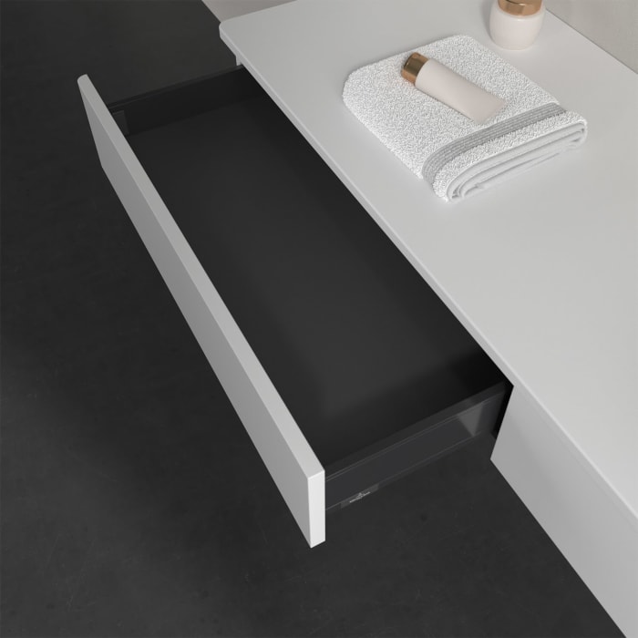 Villeroy & Boch Antao Waschbeckenunterschrank, 160 x 19 cm, 2 Auszüge, Front ohne Struktur, ohne Hahnloch, für Waschtisch rechts