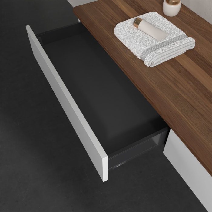 Villeroy & Boch Antao Waschbeckenunterschrank, 160 x 19 cm, 2 Auszüge, Front ohne Struktur, ohne Hahnloch, für Waschtisch rechts