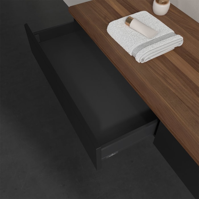 Villeroy & Boch Antao Waschbeckenunterschrank, 160 x 19 cm, 2 Auszüge, Front ohne Struktur, ohne Hahnloch, für Waschtisch rechts