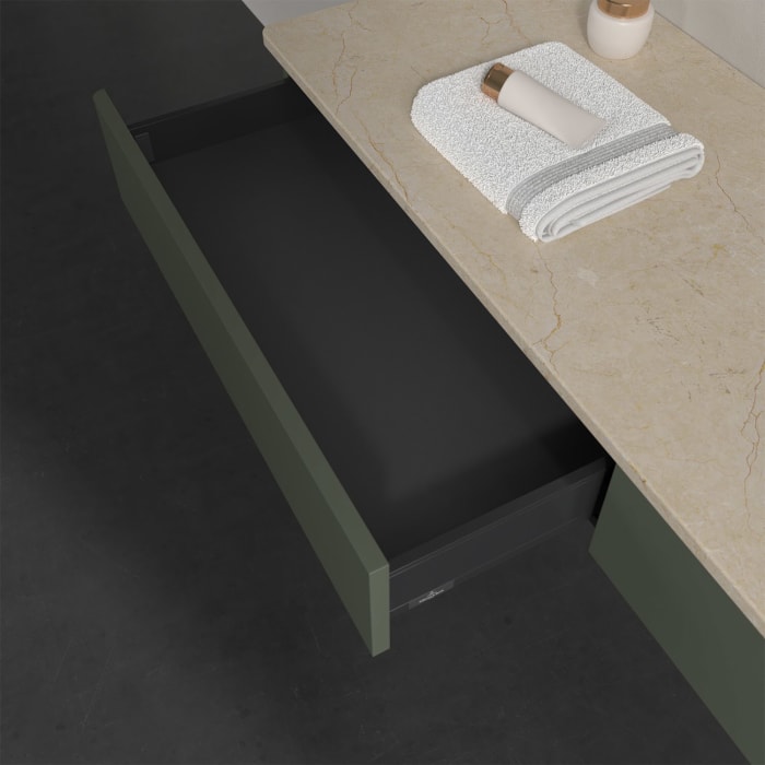 Villeroy & Boch Antao Waschbeckenunterschrank, 160 x 19 cm, 2 Auszüge, Front ohne Struktur, ohne Hahnloch, für Waschtisch rechts