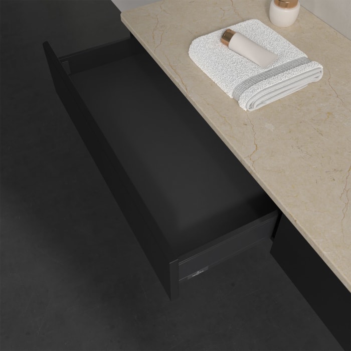 Villeroy & Boch Antao Waschbeckenunterschrank, 160 x 19 cm, 2 Auszüge, Front ohne Struktur, ohne Hahnloch, für Waschtisch rechts