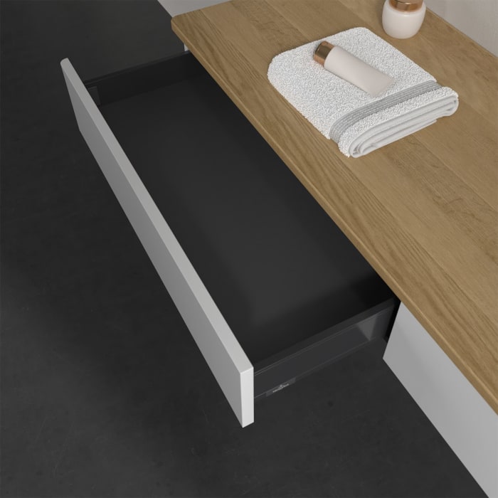 Villeroy & Boch Antao Waschbeckenunterschrank, 160 x 19 cm, 2 Auszüge, Front ohne Struktur, mit Hahnloch, für Waschtisch rechts