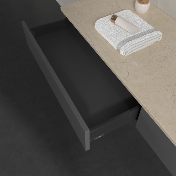 Villeroy & Boch Antao Waschbeckenunterschrank, 160 x 19 cm, 2 Auszüge, Front ohne Struktur, mit Hahnloch, für Waschtisch rechts