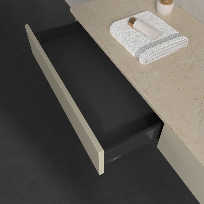 Villeroy & Boch Antao Waschbeckenunterschrank, 160 x 19 cm, 2 Auszüge, Front ohne Struktur, mit Hahnloch, für Waschtisch rechts