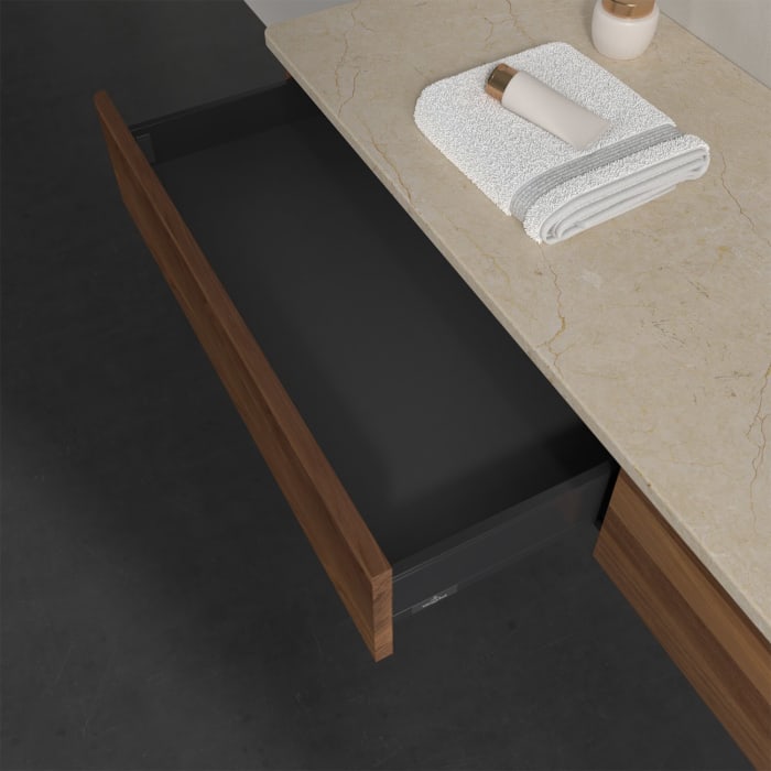 Villeroy & Boch Antao Waschbeckenunterschrank, 160 x 19 cm, 2 Auszüge, Front ohne Struktur, mit Hahnloch, für Waschtisch rechts