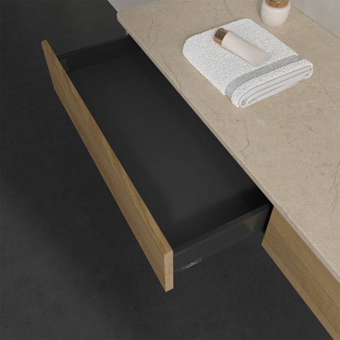 Villeroy & Boch Antao Waschbeckenunterschrank, 160 x 19 cm, 2 Auszüge, Front ohne Struktur, mit Hahnloch, für Waschtisch rechts