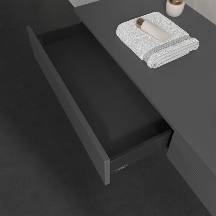 Villeroy & Boch Antao Waschbeckenunterschrank, 160 x 19 cm, 2 Auszüge, Front mit Struktur, ohne Hahnloch, für Waschtisch rechts