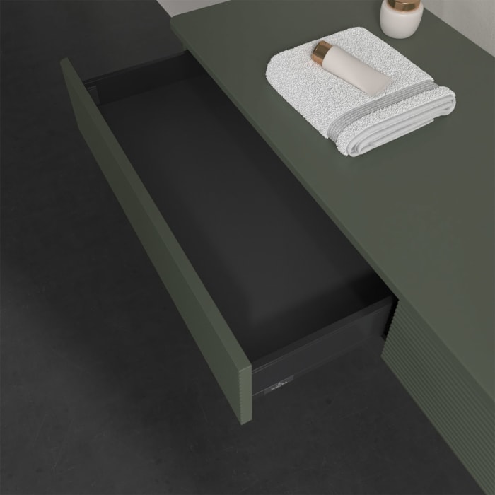 Villeroy & Boch Antao Waschbeckenunterschrank, 160 x 19 cm, 2 Auszüge, Front mit Struktur, ohne Hahnloch, für Waschtisch rechts