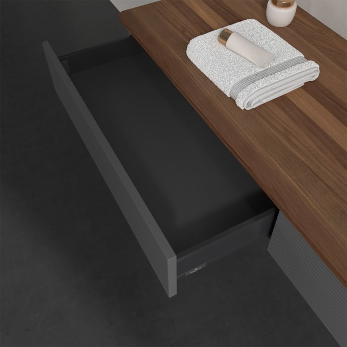 Villeroy & Boch Antao Waschbeckenunterschrank, 160 x 19 cm, 2 Auszüge, Front mit Struktur, ohne Hahnloch, für Waschtisch rechts