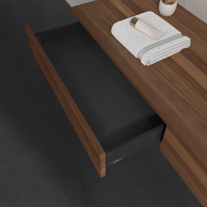 Villeroy & Boch Antao Waschbeckenunterschrank, 160 x 19 cm, 2 Auszüge, Front mit Struktur, ohne Hahnloch, für Waschtisch rechts