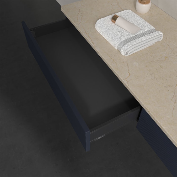 Villeroy & Boch Antao Waschbeckenunterschrank, 160 x 19 cm, 2 Auszüge, Front mit Struktur, ohne Hahnloch, für Waschtisch rechts