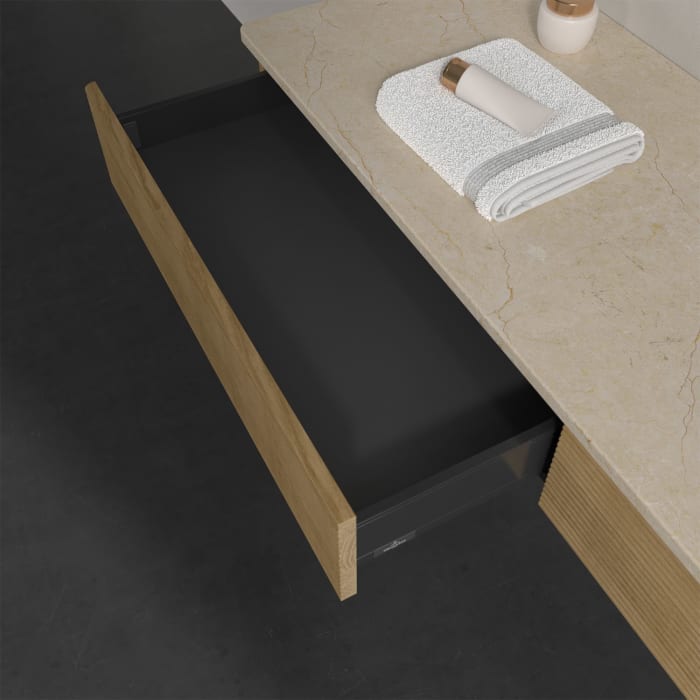 Villeroy & Boch Antao Waschbeckenunterschrank, 160 x 19 cm, 2 Auszüge, Front mit Struktur, ohne Hahnloch, für Waschtisch rechts