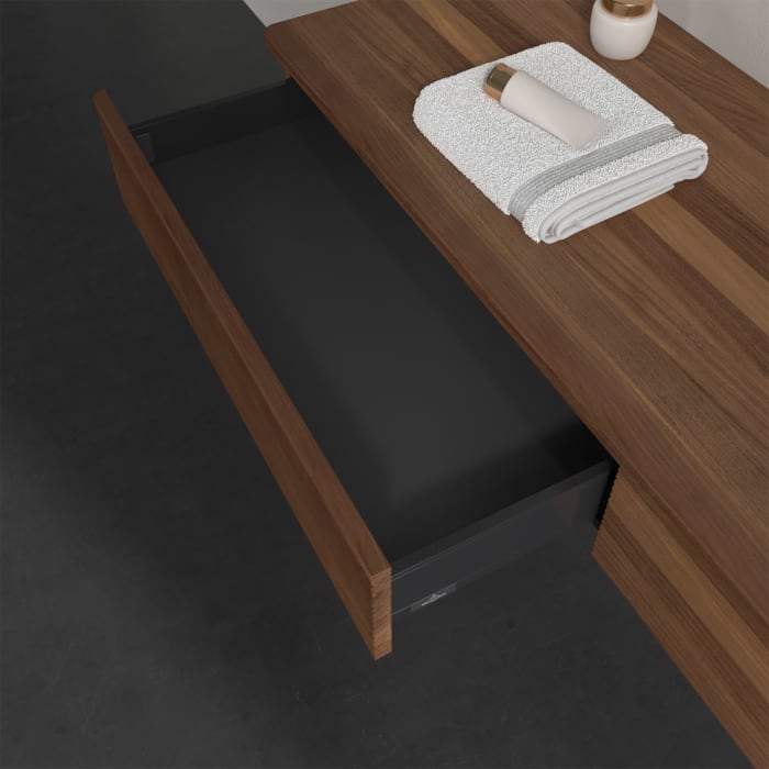 Villeroy & Boch Antao Waschbeckenunterschrank, 160 x 19 cm, 2 Auszüge, Front mit Struktur, mit Hahnloch, für Waschtisch rechts