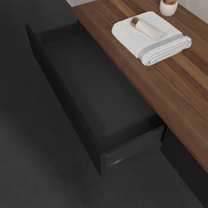 Villeroy & Boch Antao Waschbeckenunterschrank, 160 x 19 cm, 2 Auszüge, Front mit Struktur, mit Hahnloch, für Waschtisch rechts