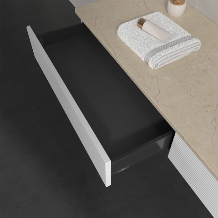 Villeroy & Boch Antao Waschbeckenunterschrank, 160 x 19 cm, 2 Auszüge, Front mit Struktur, mit Hahnloch, für Waschtisch rechts