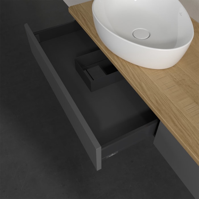 Villeroy & Boch Antao Waschbeckenunterschrank, 160 x 19 cm, 2 Auszüge, Front ohne Struktur, ohne Hahnloch, für Waschtisch links und rechts