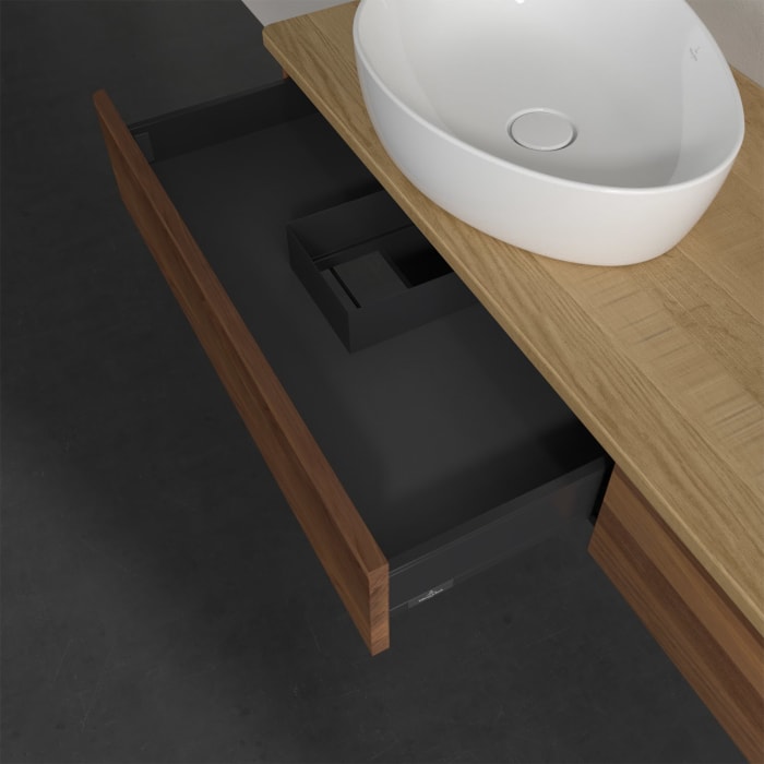 Villeroy & Boch Antao Waschbeckenunterschrank, 160 x 19 cm, 2 Auszüge, Front ohne Struktur, ohne Hahnloch, für Waschtisch links und rechts