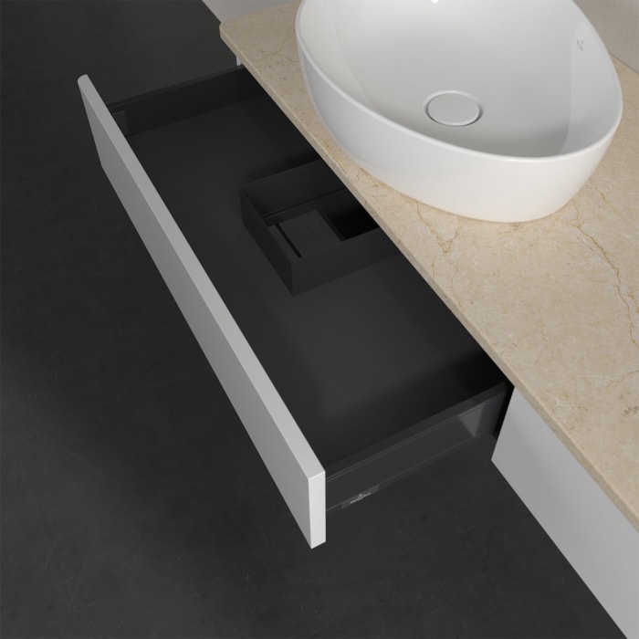 Villeroy & Boch Antao Waschbeckenunterschrank, 160 x 19 cm, 2 Auszüge, Front ohne Struktur, ohne Hahnloch, für Waschtisch links und rechts