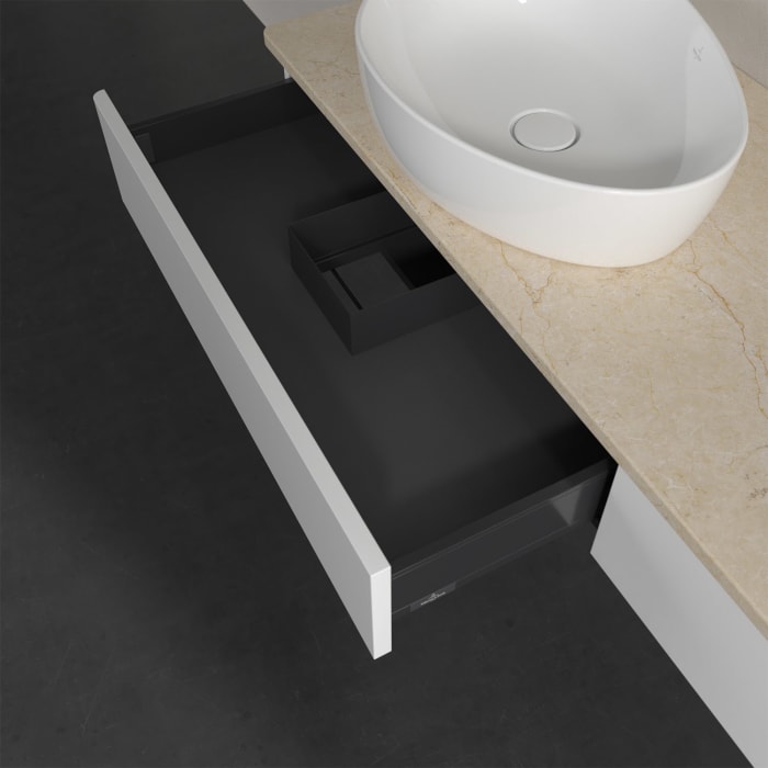 Villeroy & Boch Antao Waschbeckenunterschrank, 160 x 19 cm, 2 Auszüge, Front ohne Struktur, ohne Hahnloch, für Waschtisch links und rechts