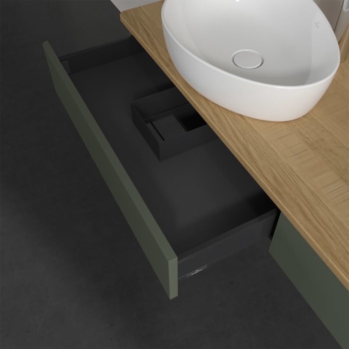 Villeroy & Boch Antao Waschbeckenunterschrank, 160 x 19 cm, 2 Auszüge, Front ohne Struktur, mit Hahnloch, für Waschtisch links und rechts