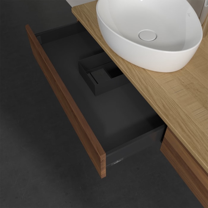 Villeroy & Boch Antao Waschbeckenunterschrank, 160 x 19 cm, 2 Auszüge, Front ohne Struktur, mit Hahnloch, für Waschtisch links und rechts