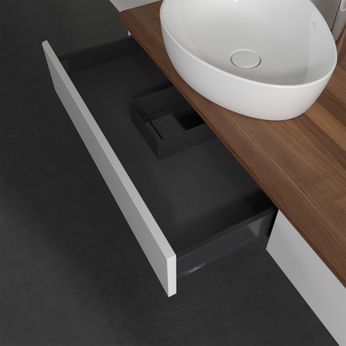 Villeroy & Boch Antao Waschbeckenunterschrank, 160 x 19 cm, 2 Auszüge, Front ohne Struktur, mit Hahnloch, für Waschtisch links und rechts