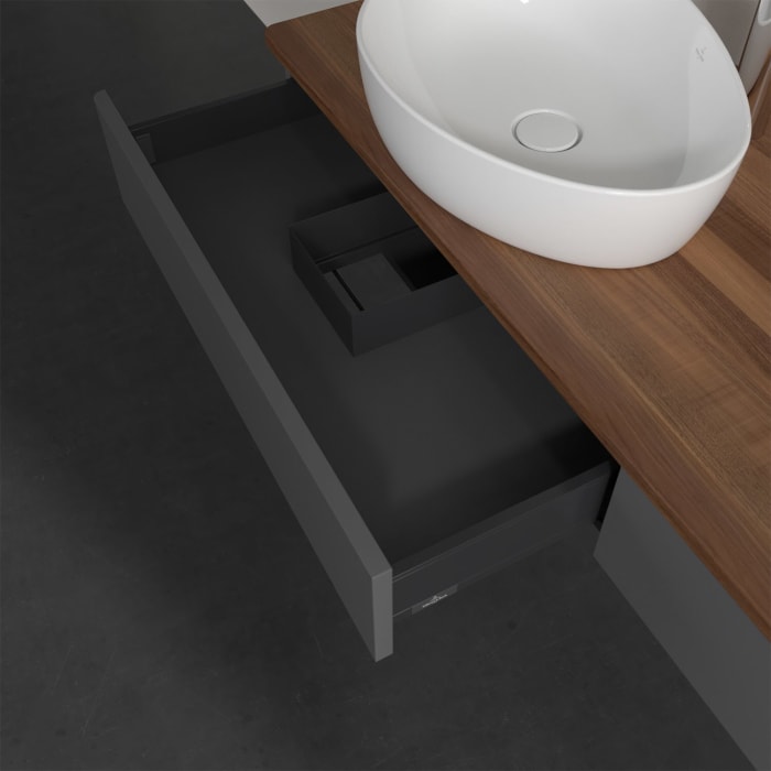 Villeroy & Boch Antao Waschbeckenunterschrank, 160 x 19 cm, 2 Auszüge, Front ohne Struktur, mit Hahnloch, für Waschtisch links und rechts