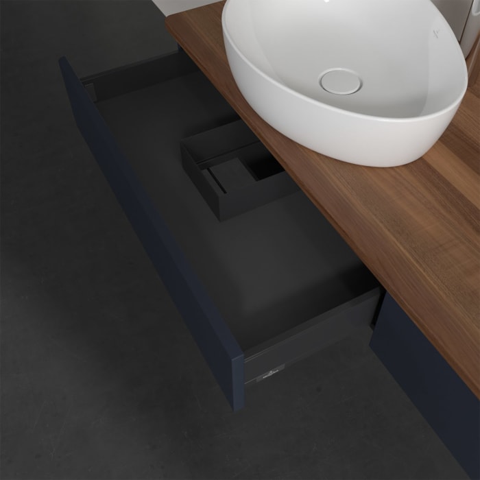 Villeroy & Boch Antao Waschbeckenunterschrank, 160 x 19 cm, 2 Auszüge, Front ohne Struktur, mit Hahnloch, für Waschtisch links und rechts