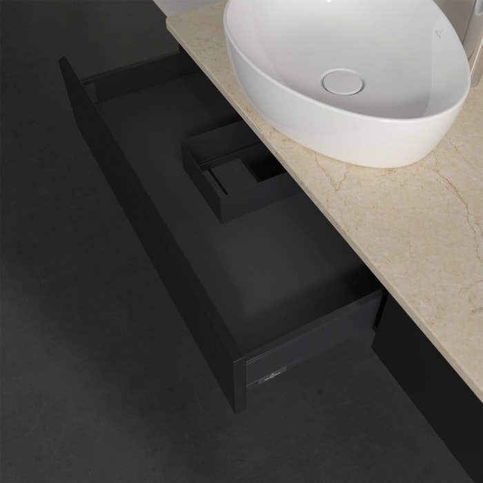 Villeroy & Boch Antao Waschbeckenunterschrank, 160 x 19 cm, 2 Auszüge, Front ohne Struktur, mit Hahnloch, für Waschtisch links und rechts