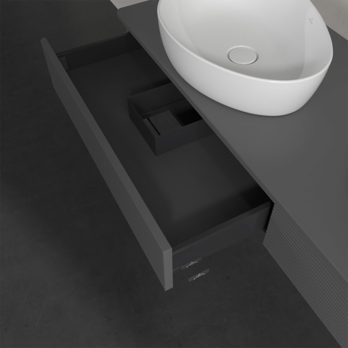 Villeroy & Boch Antao Waschbeckenunterschrank, 160 x 19 cm, 2 Auszüge, Front mit Struktur, ohne Hahnloch, für Waschtisch links und rechts