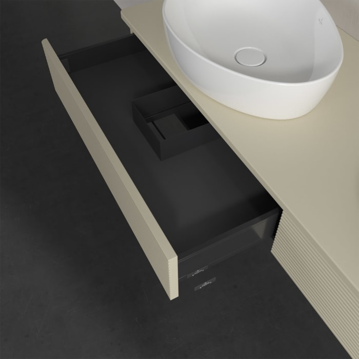 Villeroy & Boch Antao Waschbeckenunterschrank, 160 x 19 cm, 2 Auszüge, Front mit Struktur, ohne Hahnloch, für Waschtisch links und rechts