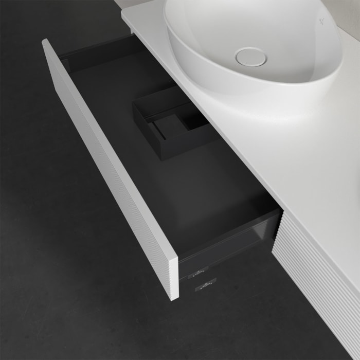 Villeroy & Boch Antao Waschbeckenunterschrank, 160 x 19 cm, 2 Auszüge, Front mit Struktur, ohne Hahnloch, für Waschtisch links und rechts