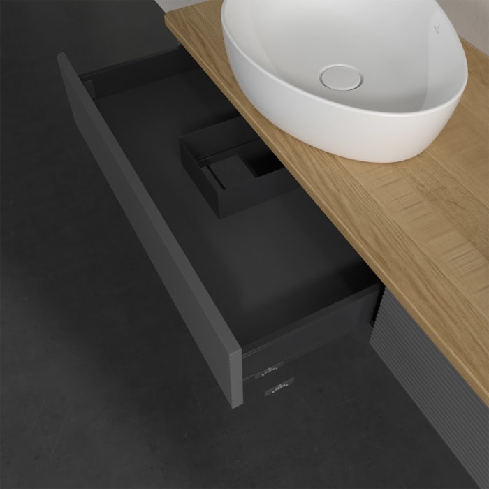 Villeroy & Boch Antao Waschbeckenunterschrank, 160 x 19 cm, 2 Auszüge, Front mit Struktur, ohne Hahnloch, für Waschtisch links und rechts