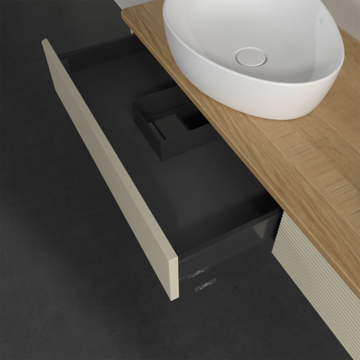 Villeroy & Boch Antao Waschbeckenunterschrank, 160 x 19 cm, 2 Auszüge, Front mit Struktur, ohne Hahnloch, für Waschtisch links und rechts