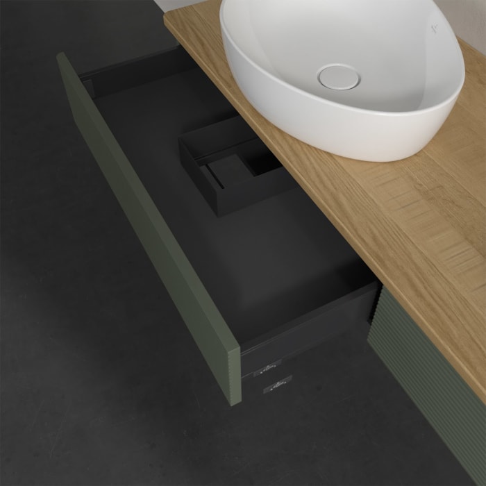 Villeroy & Boch Antao Waschbeckenunterschrank, 160 x 19 cm, 2 Auszüge, Front mit Struktur, ohne Hahnloch, für Waschtisch links und rechts