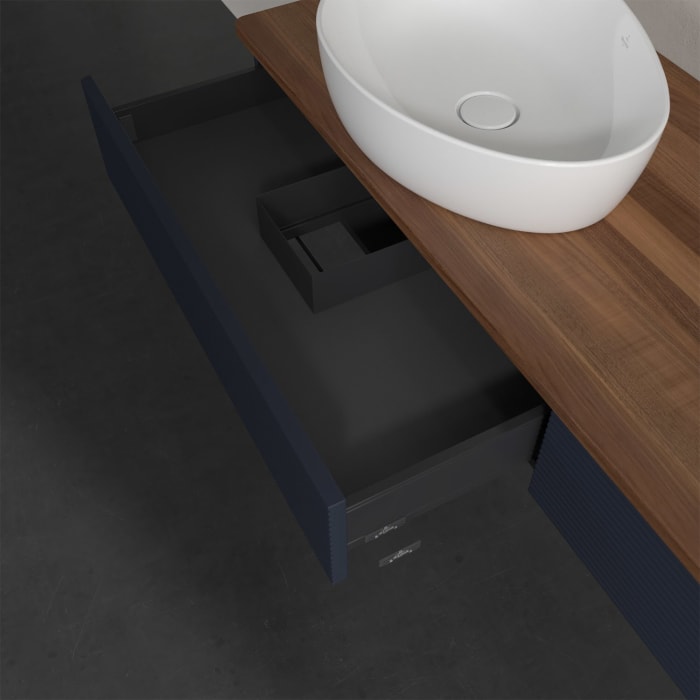 Villeroy & Boch Antao Waschbeckenunterschrank, 160 x 19 cm, 2 Auszüge, Front mit Struktur, ohne Hahnloch, für Waschtisch links und rechts