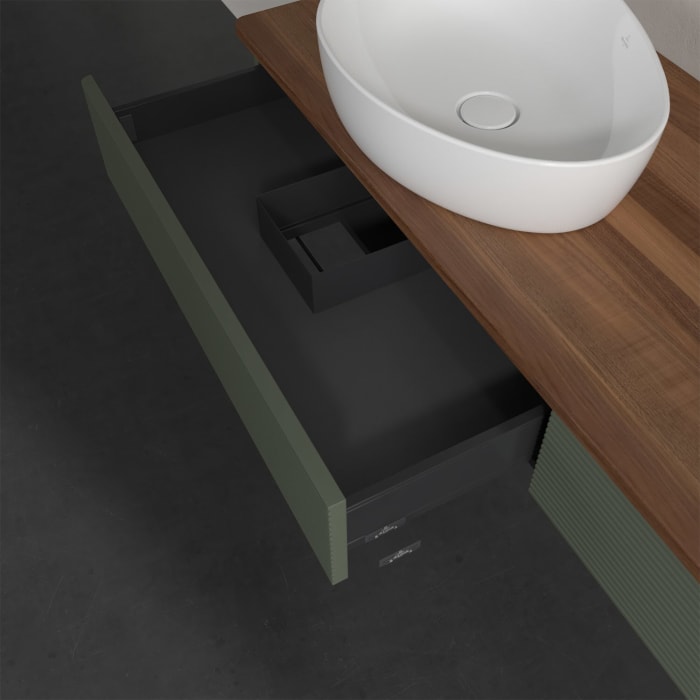 Villeroy & Boch Antao Waschbeckenunterschrank, 160 x 19 cm, 2 Auszüge, Front mit Struktur, ohne Hahnloch, für Waschtisch links und rechts