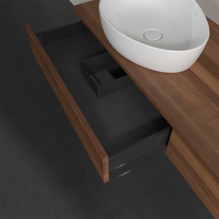 Villeroy & Boch Antao Waschbeckenunterschrank, 160 x 19 cm, 2 Auszüge, Front mit Struktur, ohne Hahnloch, für Waschtisch links und rechts