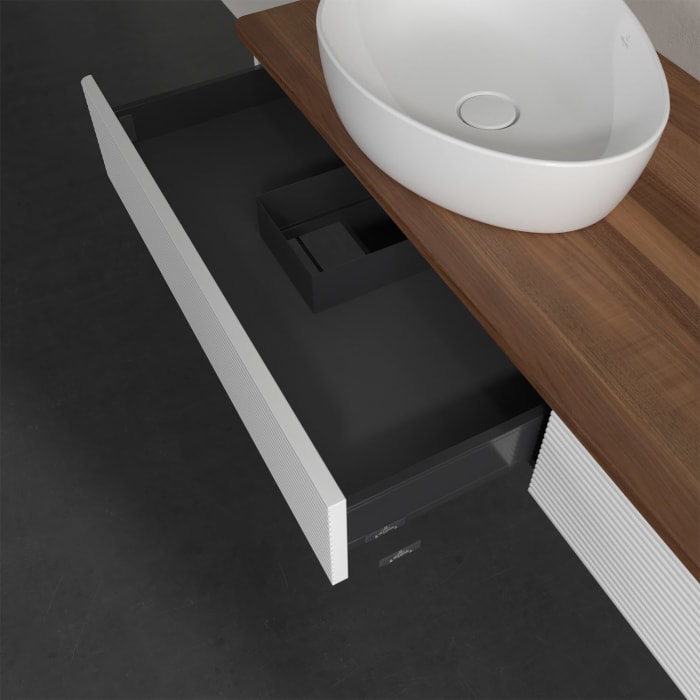 Villeroy & Boch Antao Waschbeckenunterschrank, 160 x 19 cm, 2 Auszüge, Front mit Struktur, ohne Hahnloch, für Waschtisch links und rechts