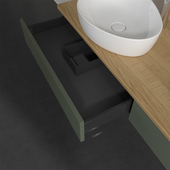 Villeroy & Boch Antao Waschbeckenunterschrank, 160 x 19 cm, 2 Auszüge, Front mit Struktur, mit Hahnloch, für Waschtisch links und rechts