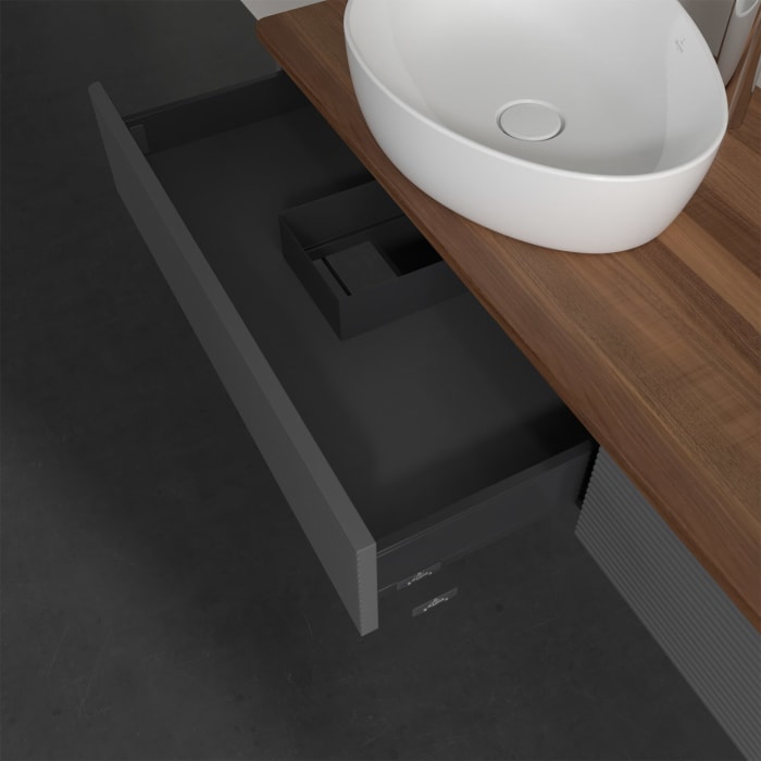 Villeroy & Boch Antao Waschbeckenunterschrank, 160 x 19 cm, 2 Auszüge, Front mit Struktur, mit Hahnloch, für Waschtisch links und rechts