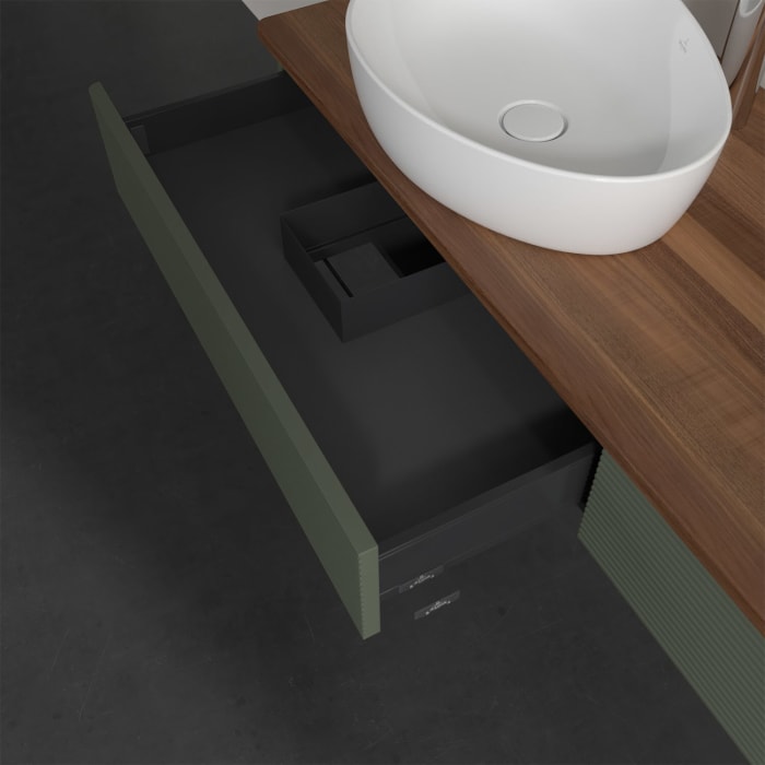 Villeroy & Boch Antao Waschbeckenunterschrank, 160 x 19 cm, 2 Auszüge, Front mit Struktur, mit Hahnloch, für Waschtisch links und rechts